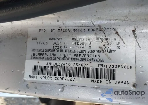 2009 Mazda Mazda3 I Sport z USA, uszkodzony, nr VIN JM1BK32G591254874